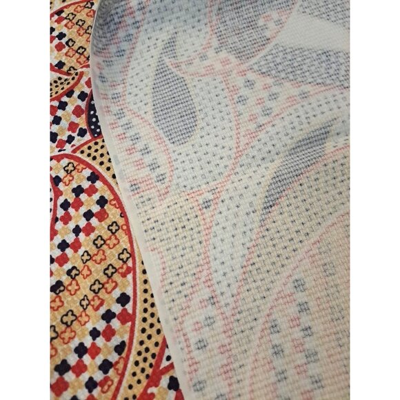 Vintage Fabric Material Paisley Red Beige Blue Polka Dot 3+ Yards Panel 1970s - Picture 4 of 5